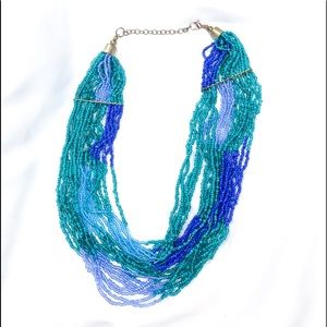 Vintage heavy beaded Multi strand necklace in blue hues